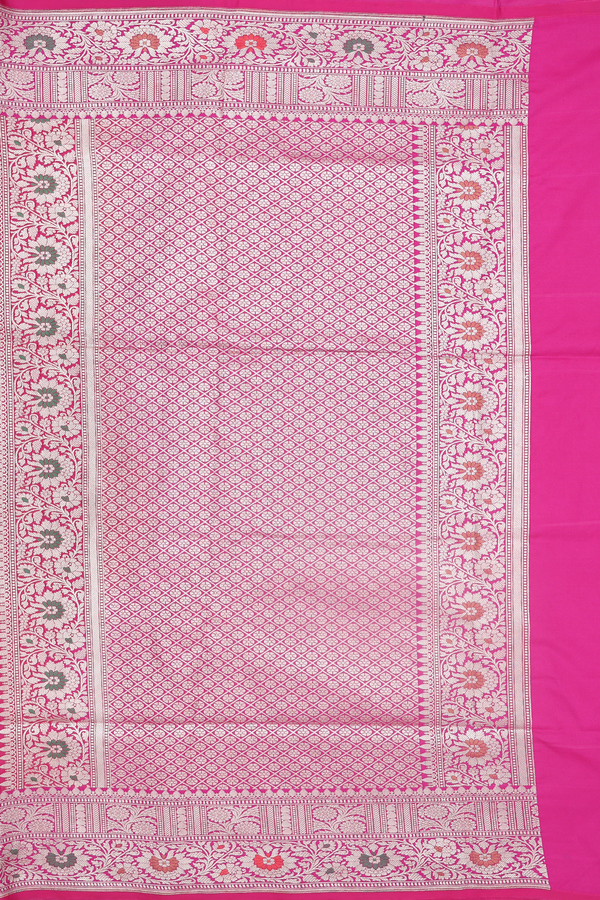 Banarasi Silk Saree In Dark Pink With Floral Design