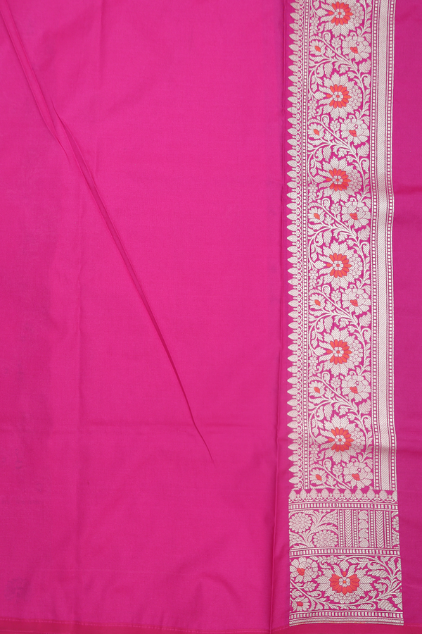 Banarasi Silk Saree In Dark Pink With Floral Design