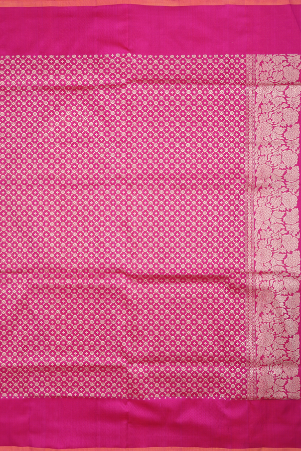 Banarasi Silk Saree In Deep Magenta With Floral Buttas