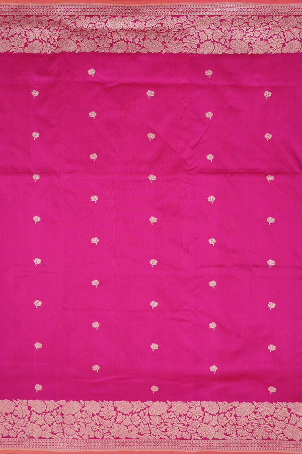 Banarasi Silk Saree In Deep Magenta With Floral Buttas