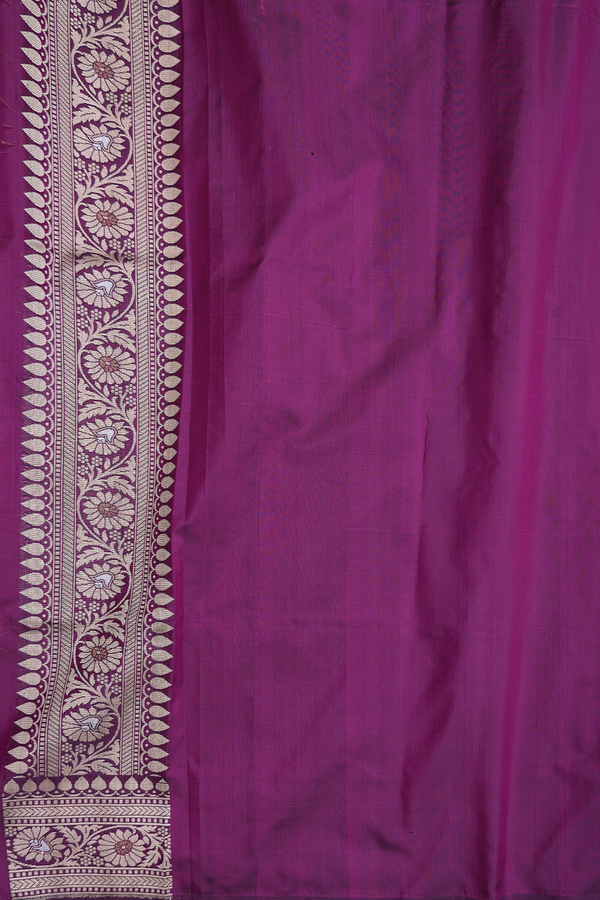 Banarasi Silk Saree In Deep Purple With Floral Design