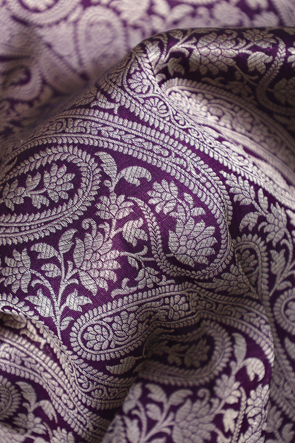 Banarasi Silk Saree In Deep Purple With Paisley Design