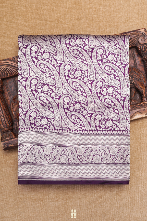 Banarasi Silk Saree In Deep Purple With Paisley Design