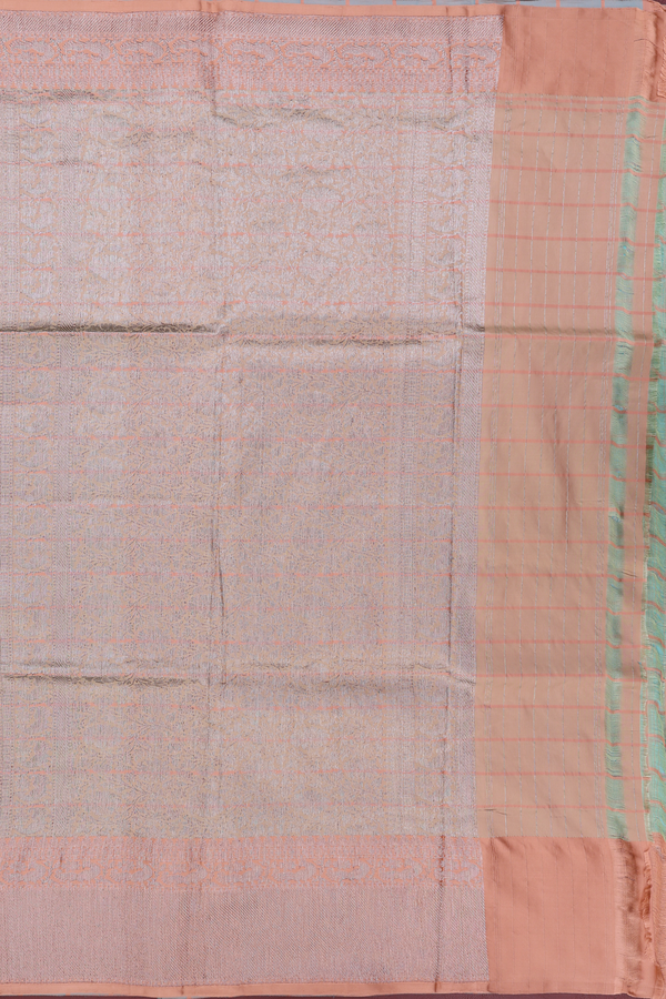 Banarasi Silk Saree In Dusty Green With Checks Design