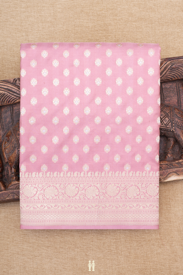 Banarasi Silk Saree In Dusty Pink With Floral Buttas