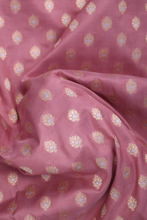 Banarasi Silk Saree In Dusty Pink With Floral Buttas
