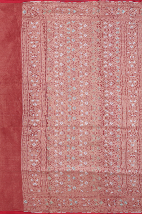 Banarasi Silk Saree In Dusty Red With Floral Design
