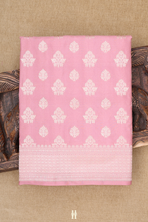 Banarasi Silk Saree In Dusty Rose With Floral Buttas