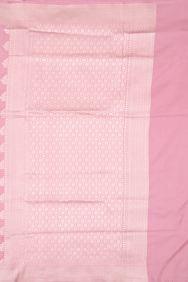 Banarasi Silk Saree In Dusty Rose With Floral Buttas