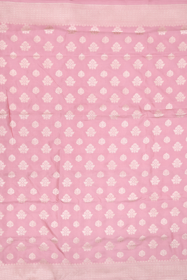 Banarasi Silk Saree In Dusty Rose With Floral Buttas