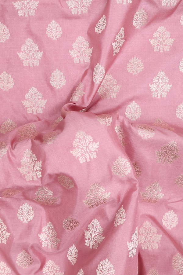Banarasi Silk Saree In Dusty Rose With Floral Buttas