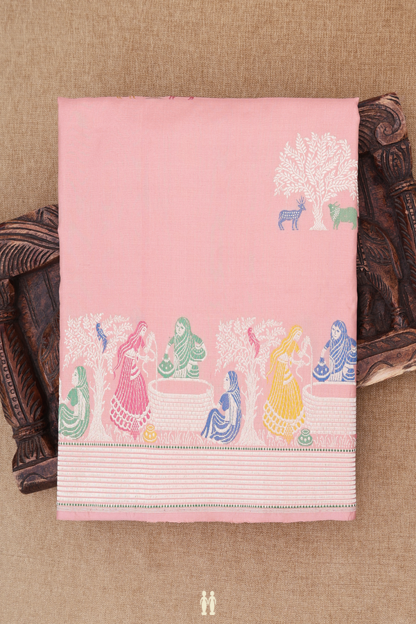 Banarasi Silk Saree In Dusty Rose With Tree Motifs