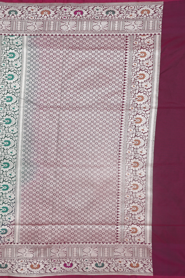 Banarasi Silk Saree In Forest Green With Floral Design