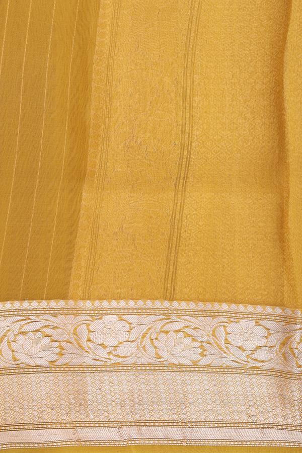 Organza Banarasi Silk Saree In Golden Yellow With Zari Buttas