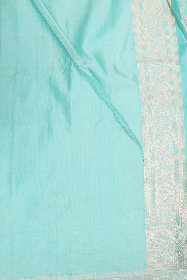 Banarasi Silk Saree In Mint Blue With Floral Design