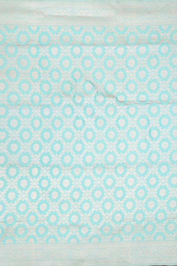 Banarasi Silk Saree In Mint Blue With Floral Design