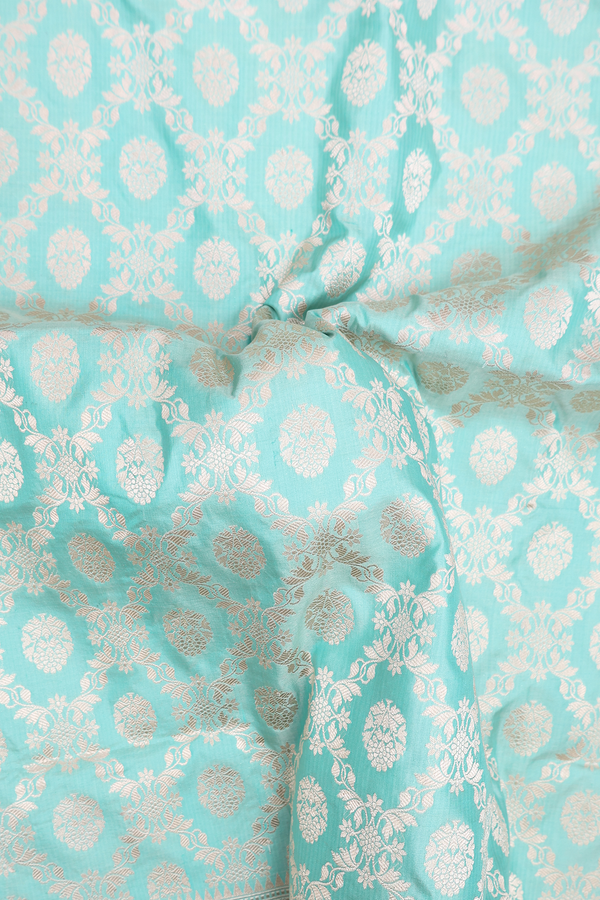 Banarasi Silk Saree In Mint Blue With Floral Design