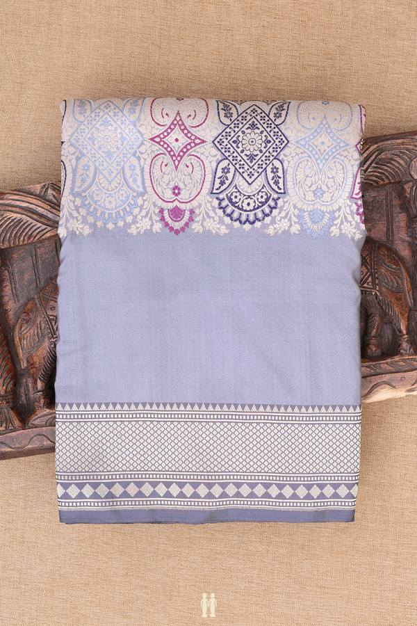 Banarasi Silk Saree In Grey With Zari Border