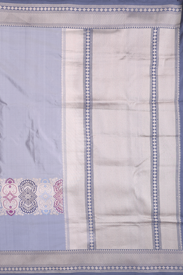 Banarasi Silk Saree In Grey With Zari Border
