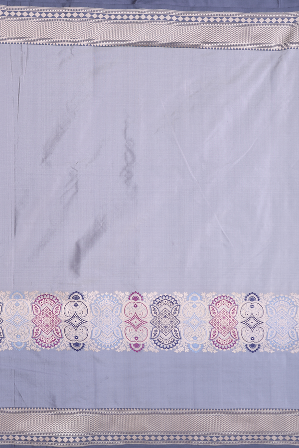 Banarasi Silk Saree In Grey With Zari Border
