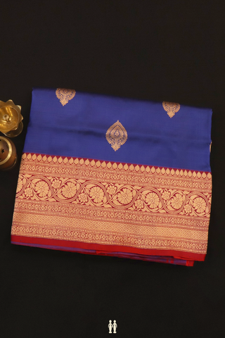 Banarasi Silk Saree In Indigo Blue With Thilagam Zari Motifs