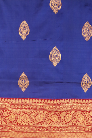 Banarasi Silk Saree In Indigo Blue With Thilagam Zari Motifs