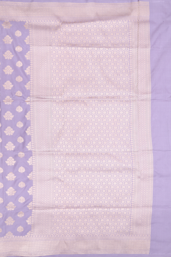 Banarasi Silk Saree In Light Purple With Floral Buttas