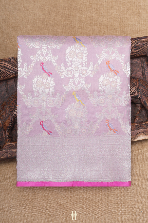 Banarasi Silk Saree In Lilac Purple With Birds Design