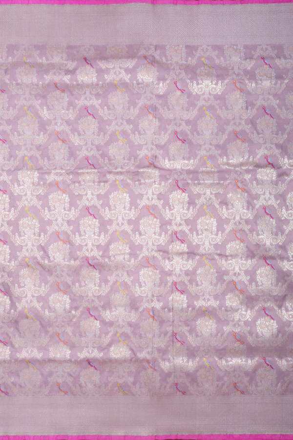 Banarasi Silk Saree In Lilac Purple With Birds Design