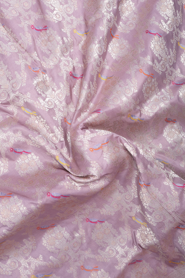 Banarasi Silk Saree In Lilac Purple With Birds Design