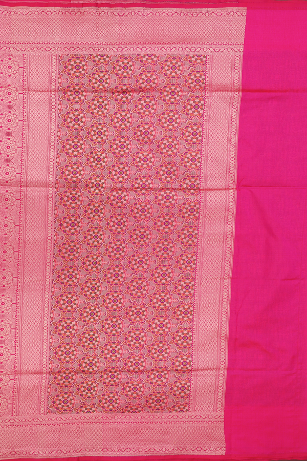 Banarasi Silk Saree In Magenta With Floral Design