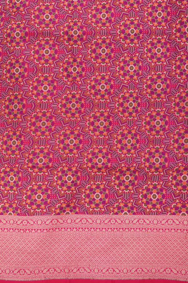 Banarasi Silk Saree In Magenta With Floral Design