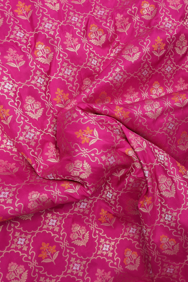 Banarasi Silk Saree In Magenta With Floral Design