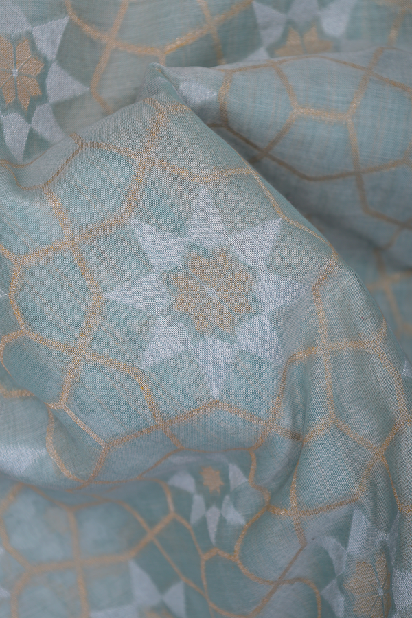 Banarasi Silk Saree In Mint Green With Allover Design