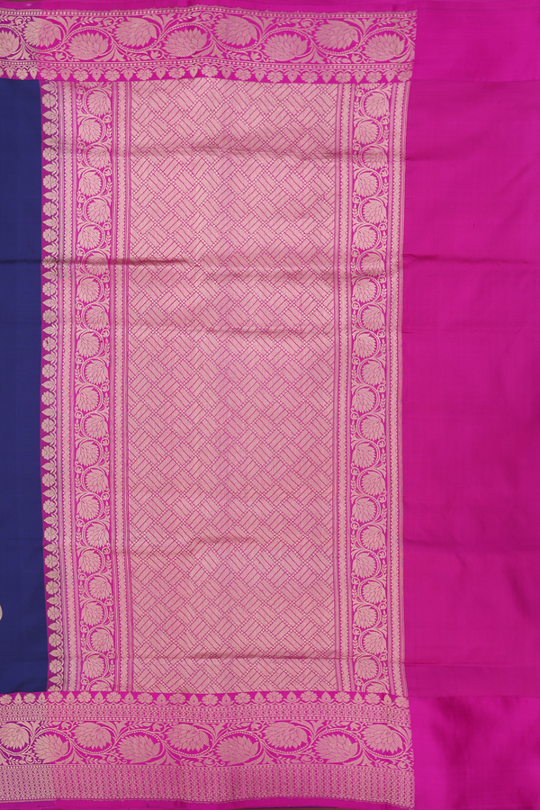 Banarasi Silk Saree In Navy Blue With Thilagam Motifs