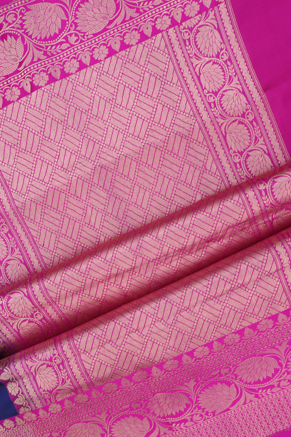 Banarasi Silk Saree In Navy Blue With Thilagam Motifs