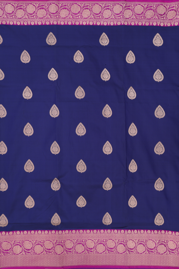 Banarasi Silk Saree In Navy Blue With Thilagam Motifs