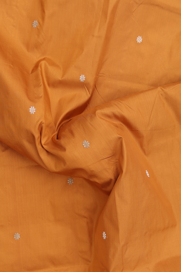 Banarasi Silk Saree In Ochre Orange With Floral Buttas