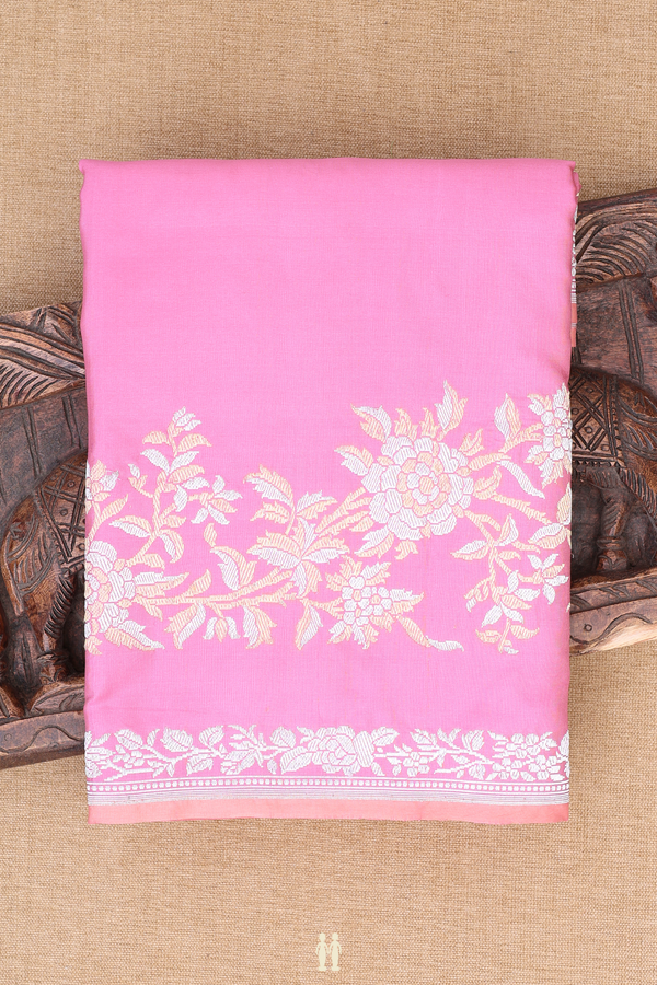 Banarasi Silk Saree In Orchid Pink With Floral Border