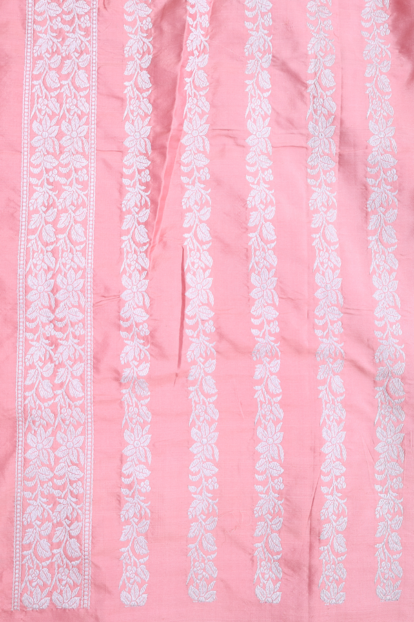 Banarasi Silk Saree In Orchid Pink With Floral Border