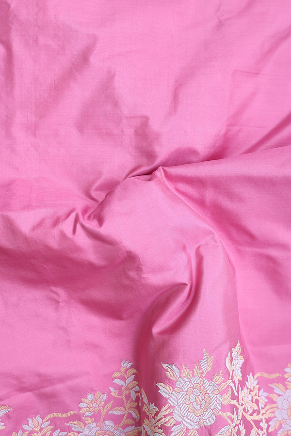 Banarasi Silk Saree In Orchid Pink With Floral Border