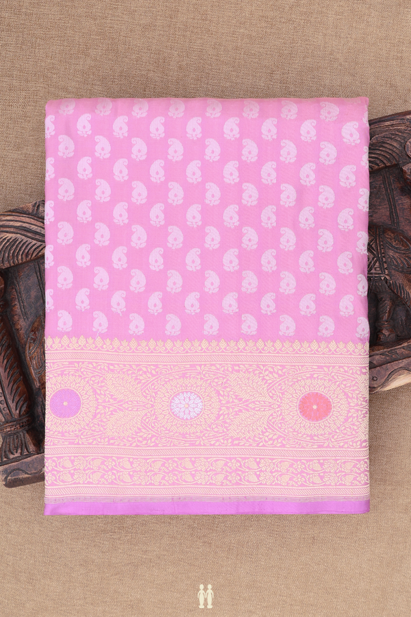 Banarasi Silk Saree In Orchid Pink With Paisley Buttas
