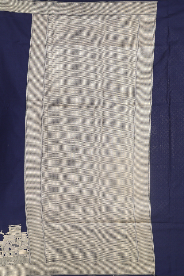 Banarasi Silk Saree In Oxford Blue With Ganga Ghat Border