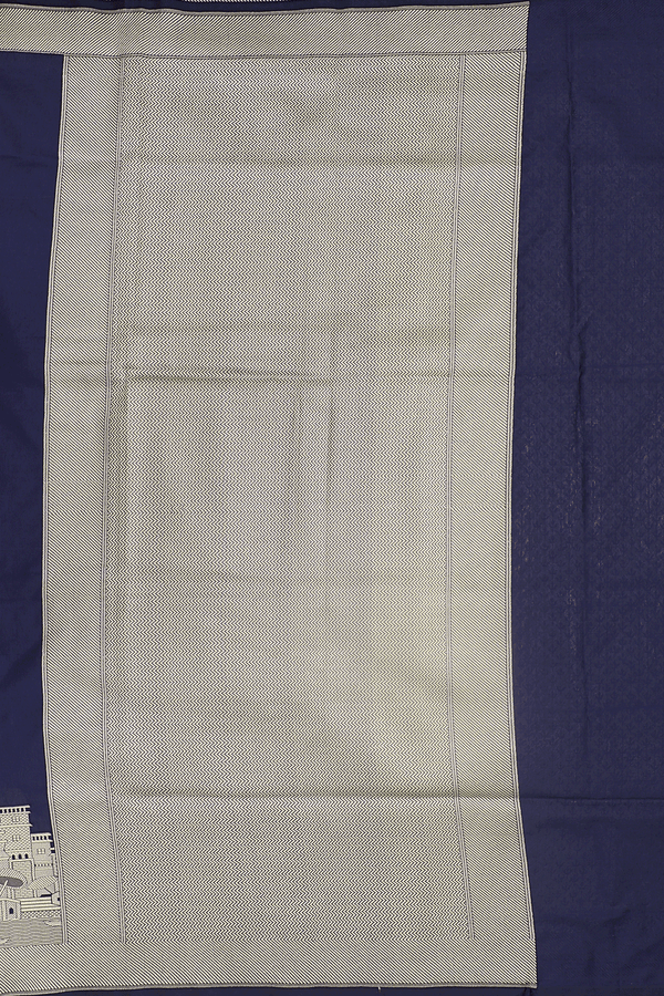 Banarasi Silk Saree In Oxford Blue With Ganga Ghat Border