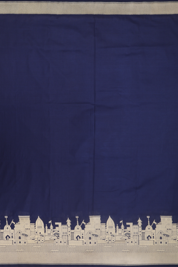 Banarasi Silk Saree In Oxford Blue With Ganga Ghat Border