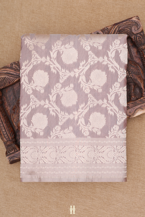 Banarasi Silk Saree In Pastel Brown With Floral Design