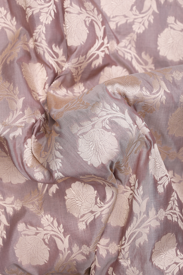 Banarasi Silk Saree In Pastel Brown With Floral Design