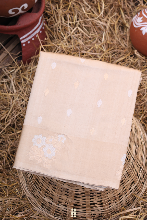 Banarasi Silk Saree In Pastel Brown With Zari Buttas