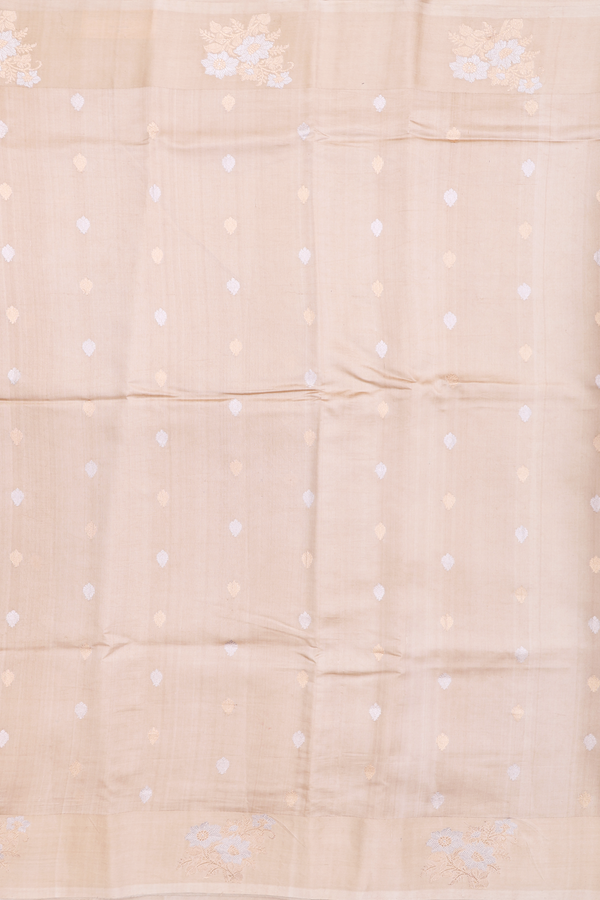 Banarasi Silk Saree In Pastel Brown With Zari Buttas