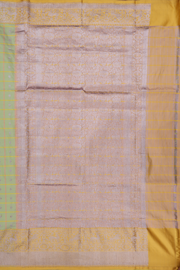 Banarasi Silk Saree In Pastel Green With Checks Design